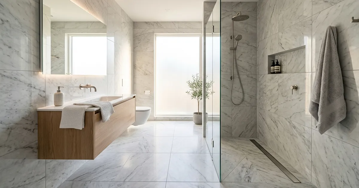 Modern Bathroom Design Trends: Large Format Tiles & Linear Drains